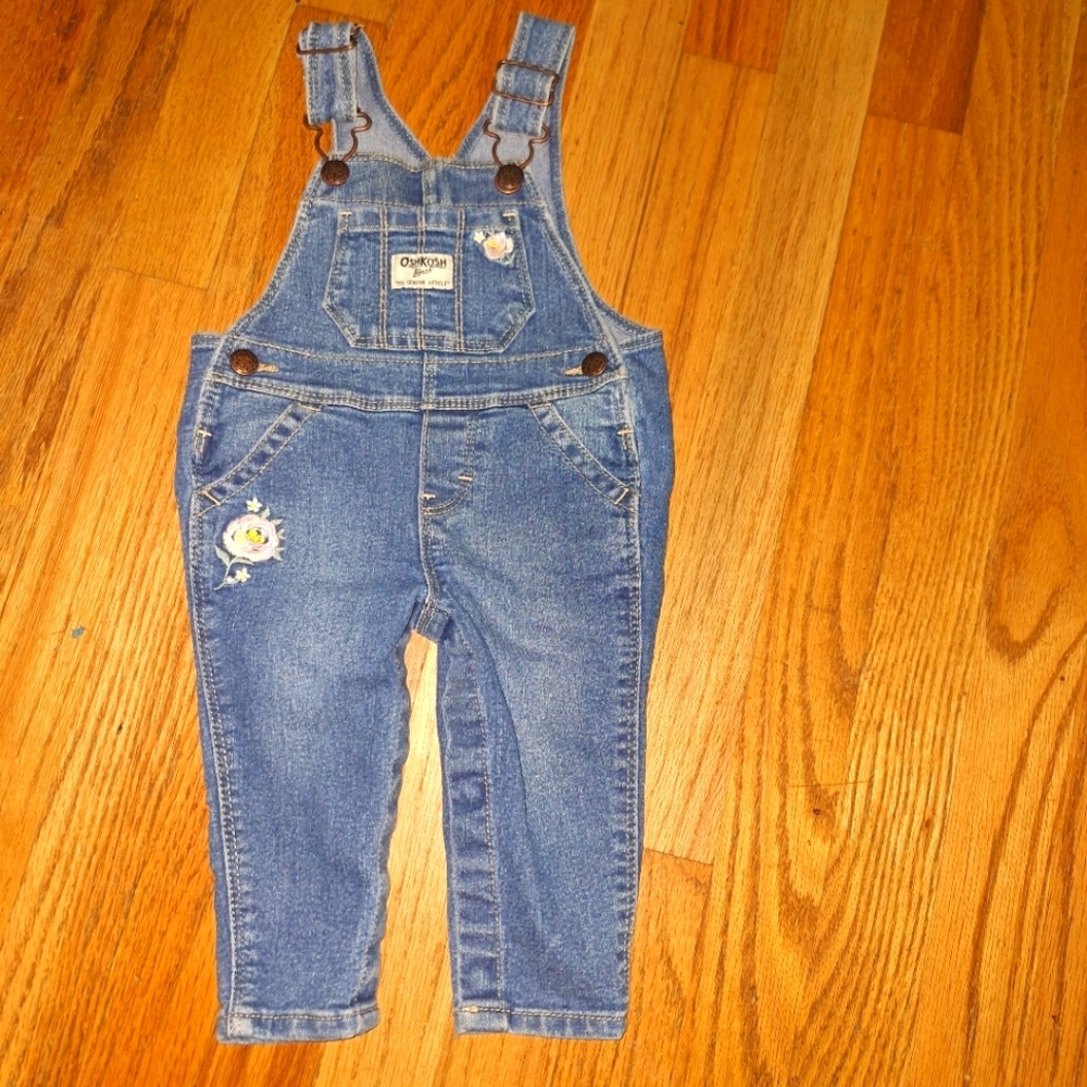 Baby Girl OshKosh vintage vestbak embroidered Flower Denim Overalls 6 months